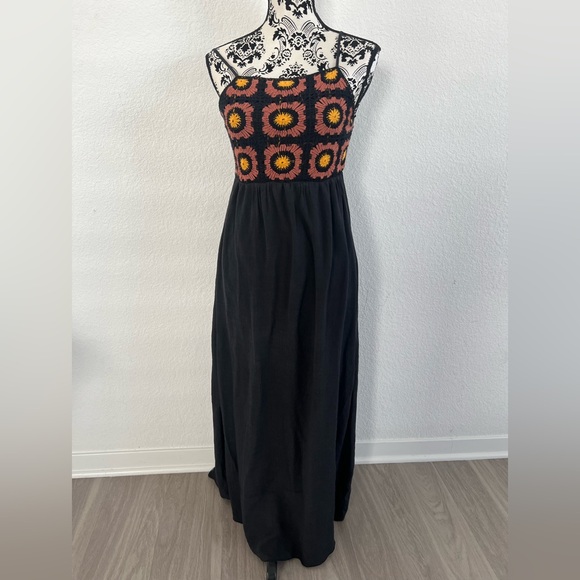 Say What? Dresses & Skirts - Boho Maxi Dress Size S Black Floral Embroidered Sleeveless Flowy